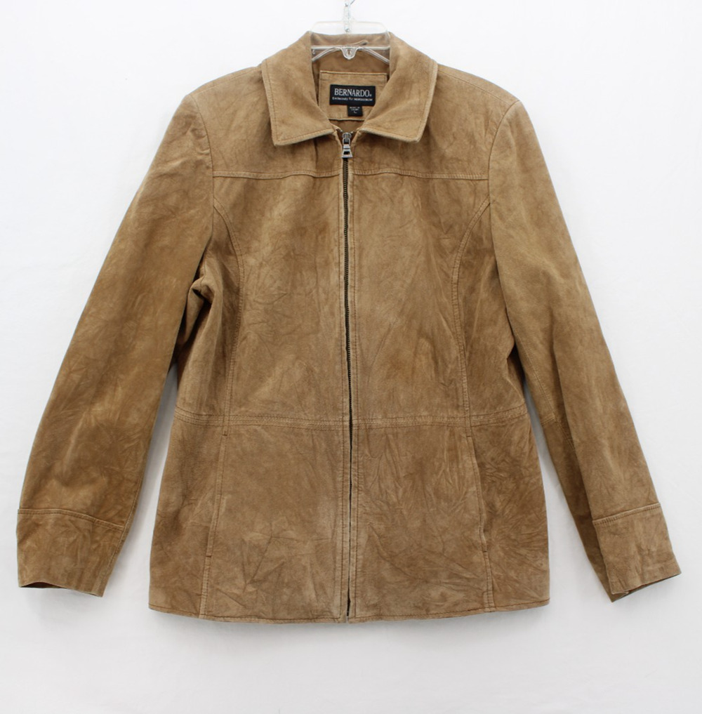 Bernardo Suede Leather Jacket Women Large Full Zip Pockets Western Academia